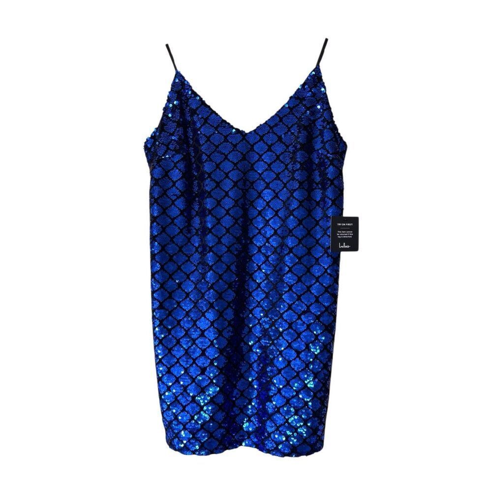 Lulus Going Vogue Royal Blue Velvet Sequin Mini Dress NEW